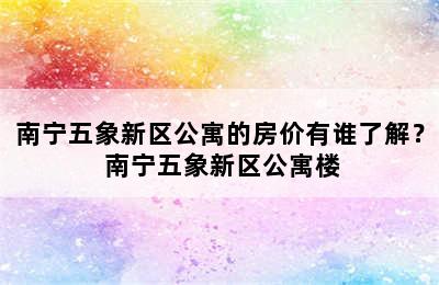 南宁五象新区公寓的房价有谁了解？ 南宁五象新区公寓楼